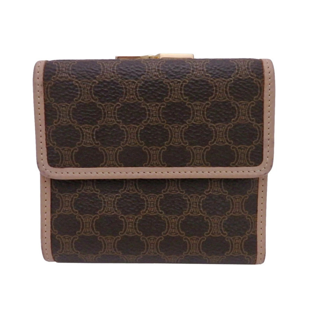 Celine Bi fold Wallet Macadam Brown Beige Leather